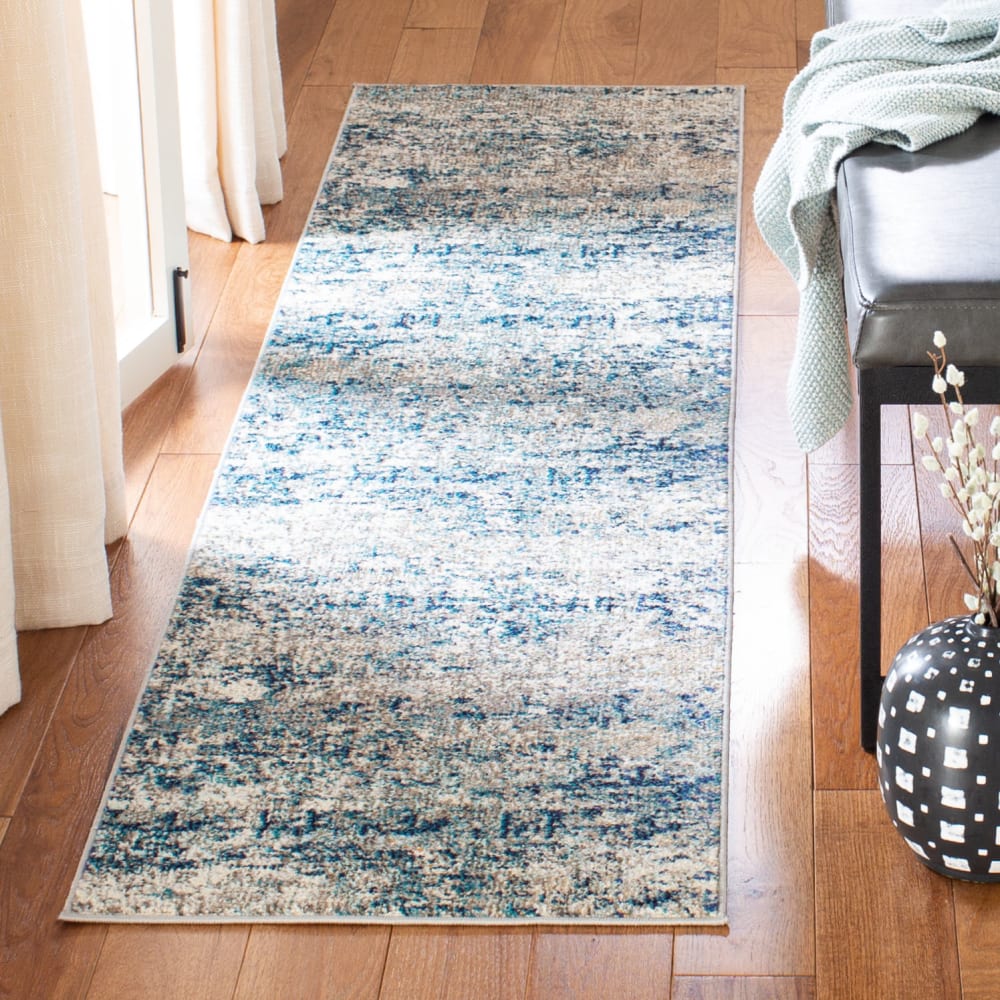 Tapis contemporain en polypropylène gris/bleu, 61 x 244 cm — vue 3