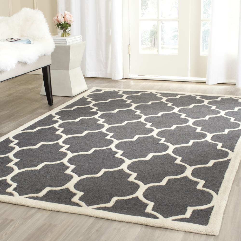 Alfombra enrejado de lana gris/blanco, 122 x 183 cm - Maisons du Monde