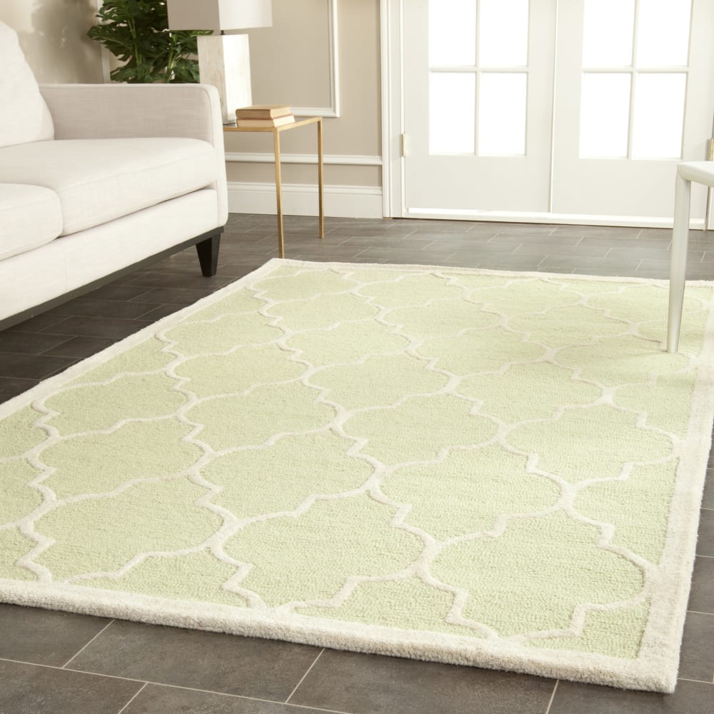 Alfombra enrejado de lana verde/blanco, 183 x 274 cm
