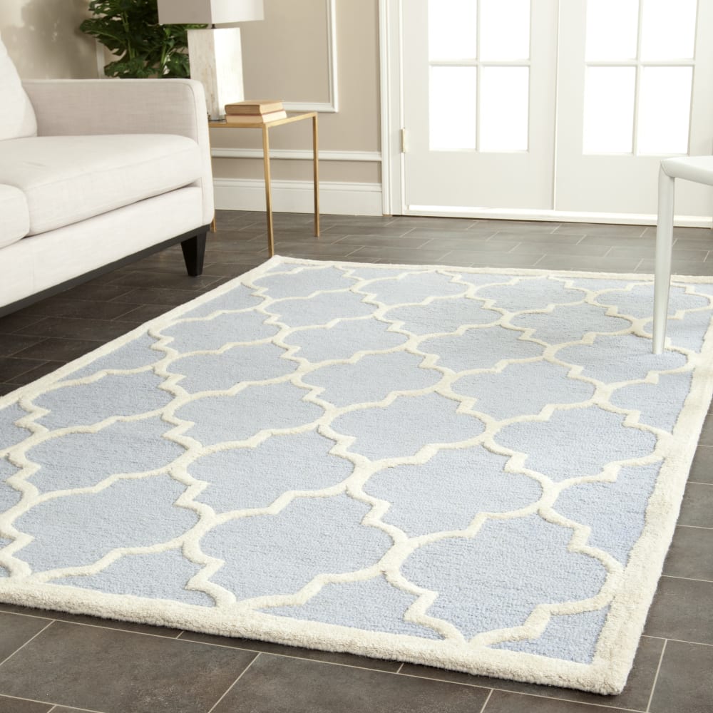 Tapis treillis en laine bleu/blanc, 152 x 244 cm — vue 3