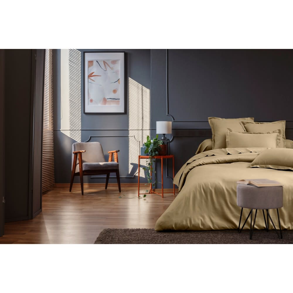 Parure de lit  2 personnes  260x240 cm  satin de coton beige