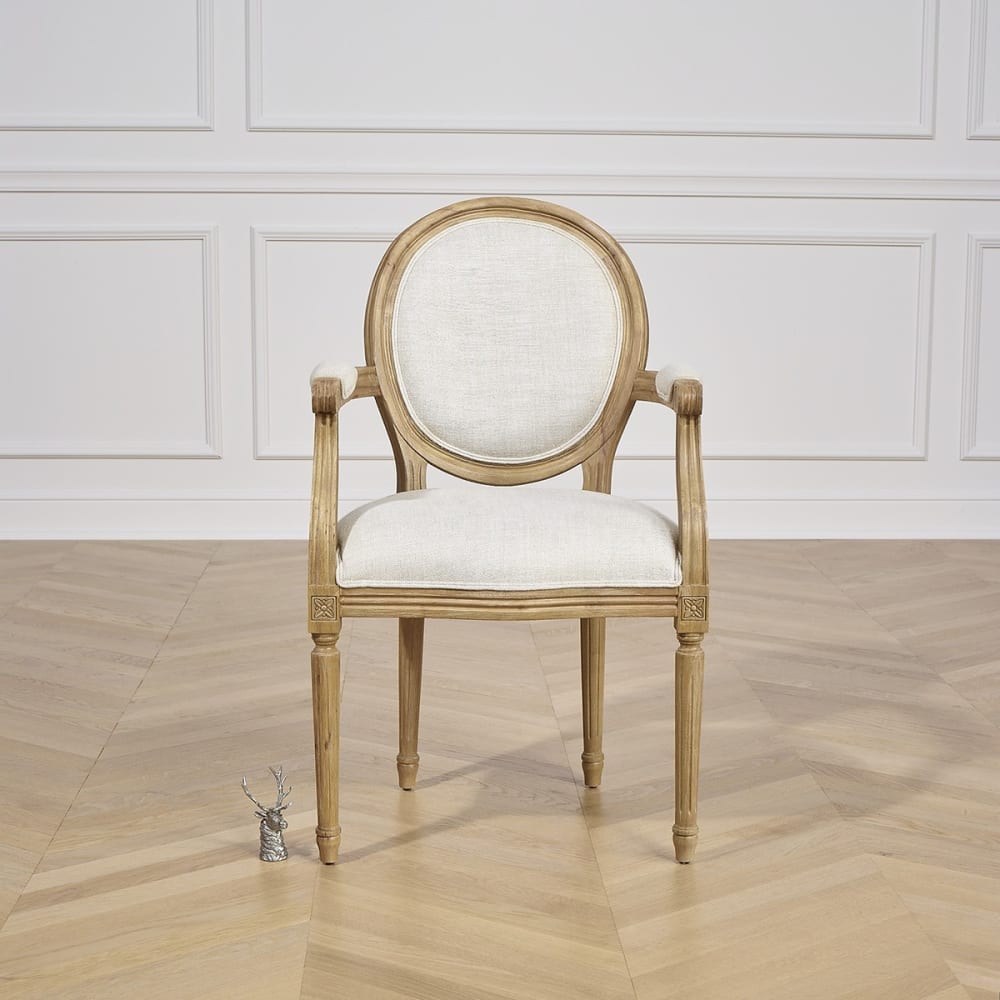 Klassischer Tischstuhl aus Hevea-Holz und Premium-Leinen Leinen -