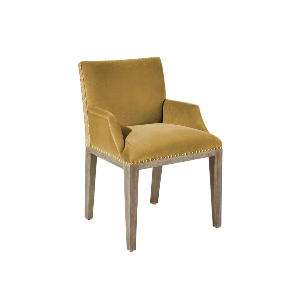 Robin des Bois Tischstuhl aus Akazienholz und genageltem Samt Mustard Yellow style industrial Rot