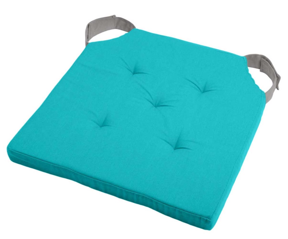 Coussin de chaise attaches scratchs turquoise et gris 38x38