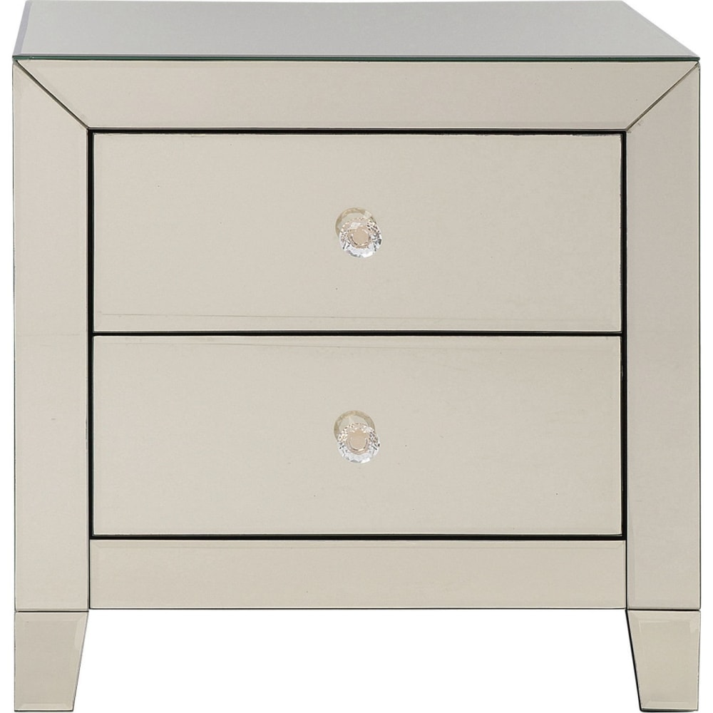 Kare Design Nachttisch mit 2 Schubladen aus verspiegeltem Glas, gold style modern - Glas