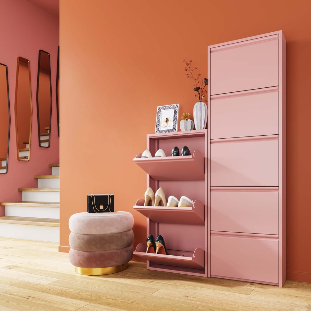 Taburete de terciopelo rosa y acero dorado - Maisons du Monde