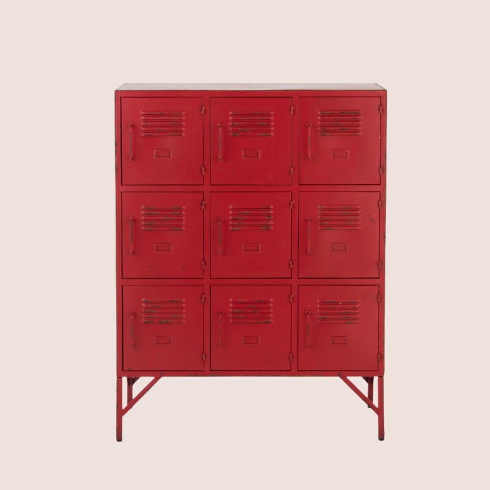 Buffet armoire industrielle 9 casiers en métal rouge