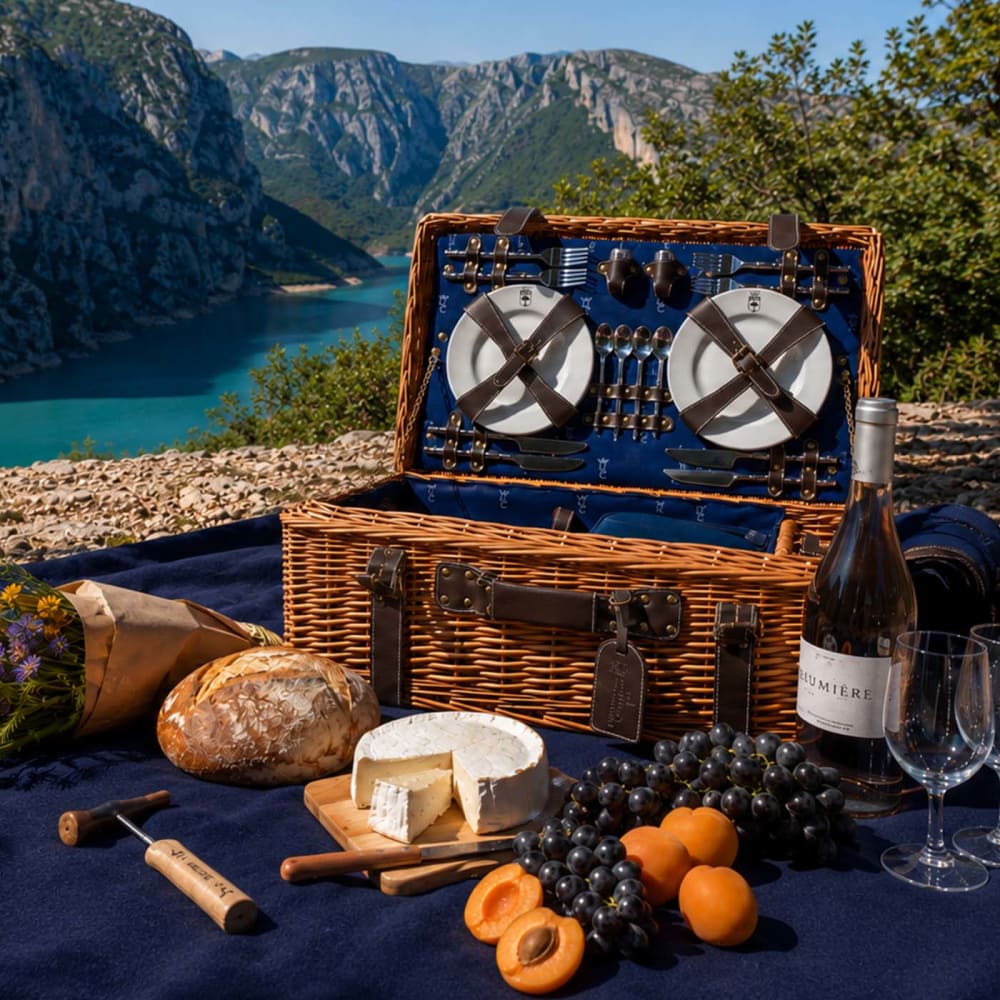 Cesta picnic de mimbre y cuero champs-elysées azul para 4 personas - Maisons du Monde