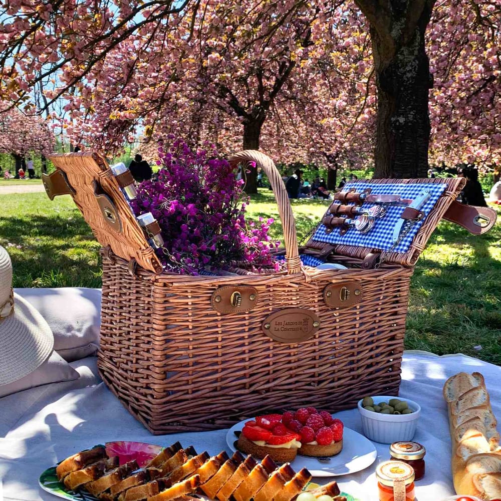 Cesta de picnic de mimbre st-germain vichy azul 4 personas - Maisons du Monde