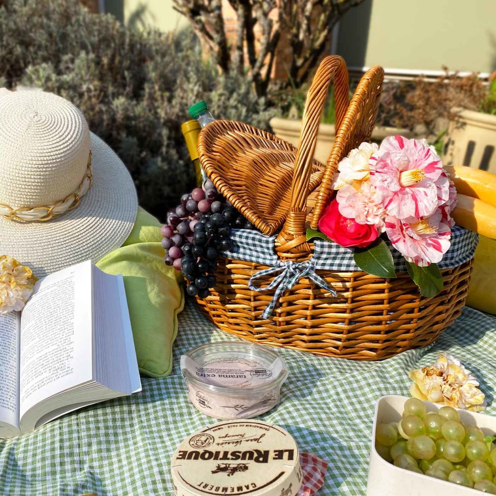 Cesta de picnic de mimbre natural campagne vichy verde - Maisons du Monde