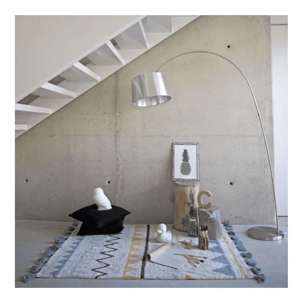 Tapis coton motif indien beige bleu 140x200