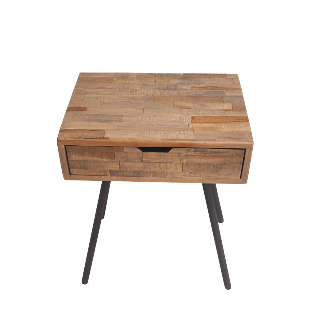 Table de chevet en teck et métal noir 1 tiroir