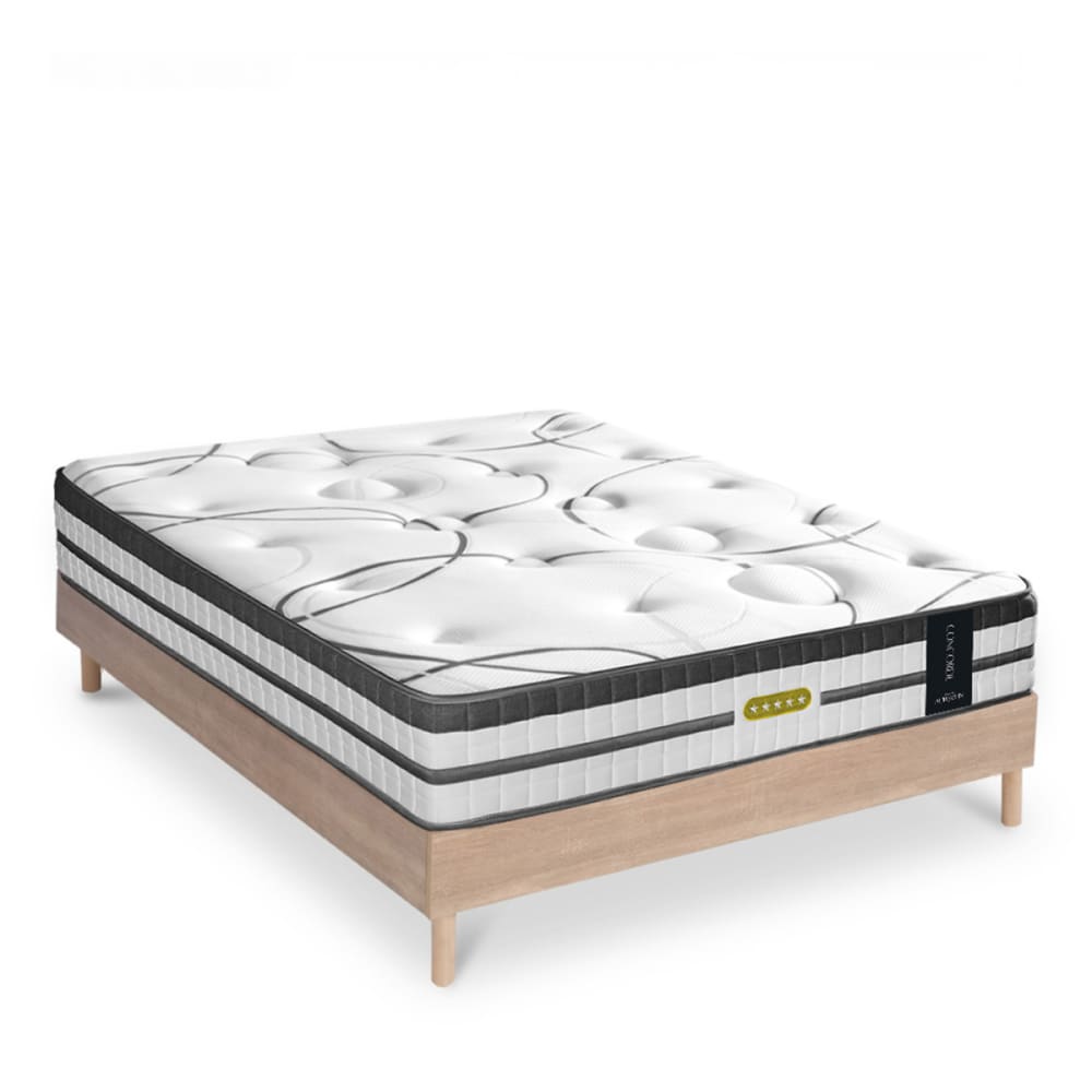 Maison Aubertin Ensemble matelas h26 sommier bois 140x190 style classique chic Marron Tissu