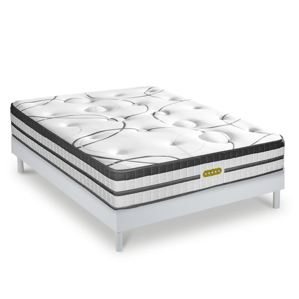 Maison Aubertin Ensemble matelas h26 sommier bois 140x200 style classique chic Blanc Tissu