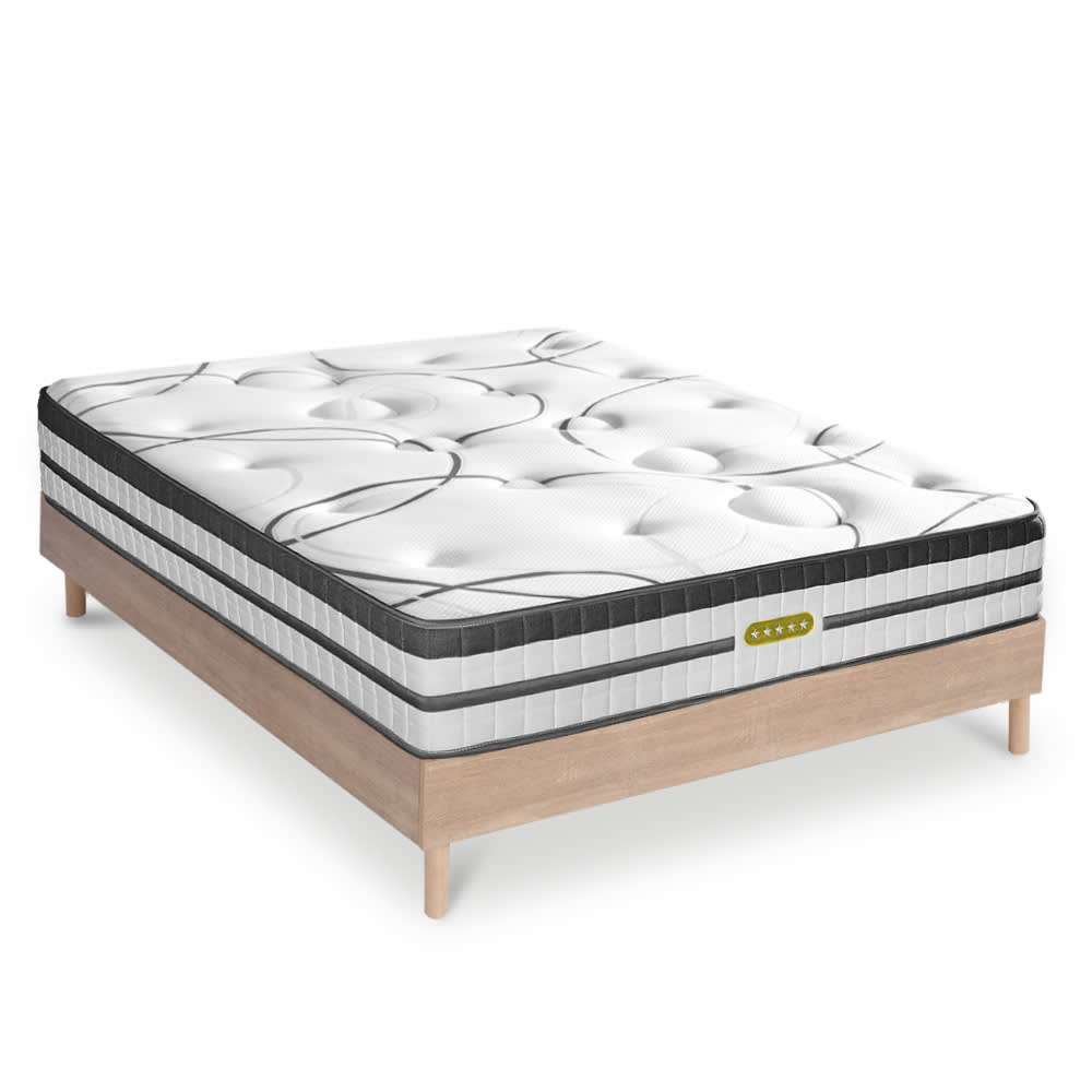 Ensemble matelas à Ressorts ensachés et sommier en kit bois 180x200