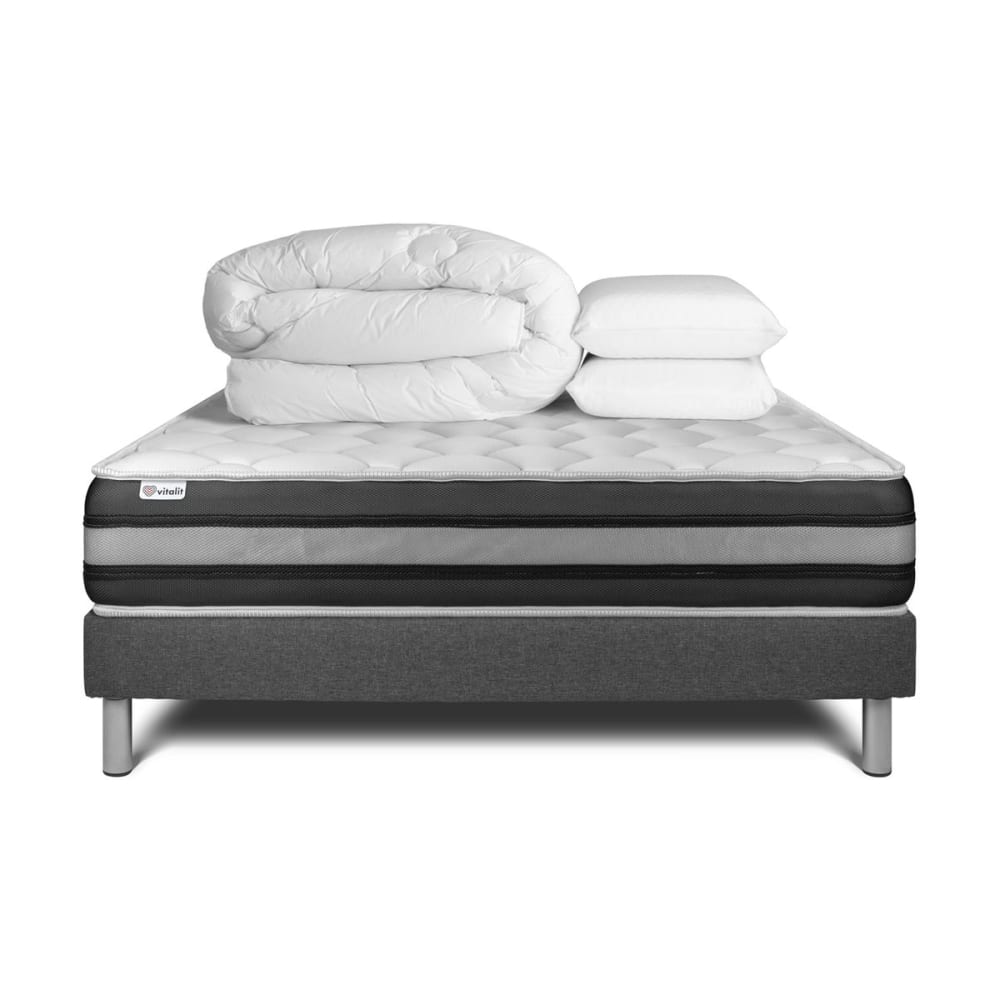 Pack sommier kit matelas hybride 160x200 gris oreiller couette - Maisons du Monde