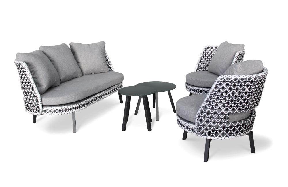 Salon de jardin 4 places fauteuils rotatives gris anthracite
