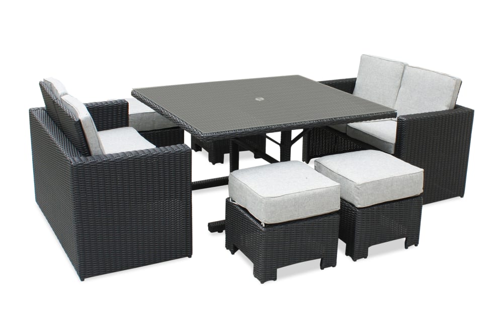Ensemble repas de jardin encastrable 8 places en résine tresséee