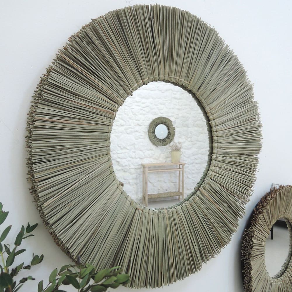 Specchio rotondo in fibra di mendong naturale d60 cm - Decoclico