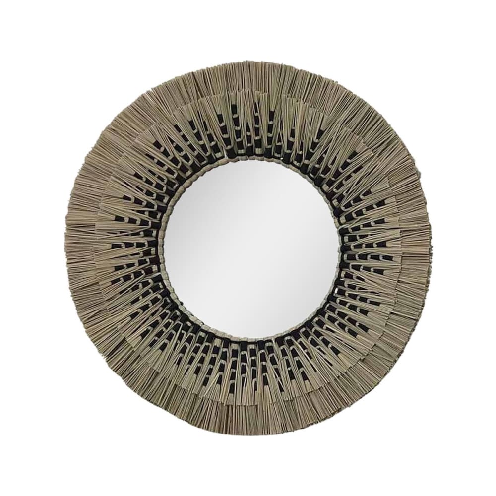 Espejo redondo de fibra de mendong natural y negro d60 cm