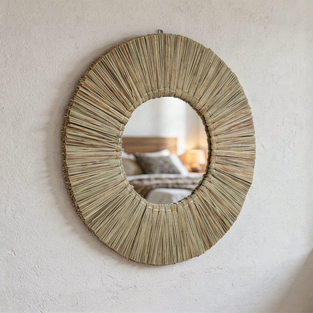 Specchio rotondo in fibra di mendong naturale d40 cm - Decoclico