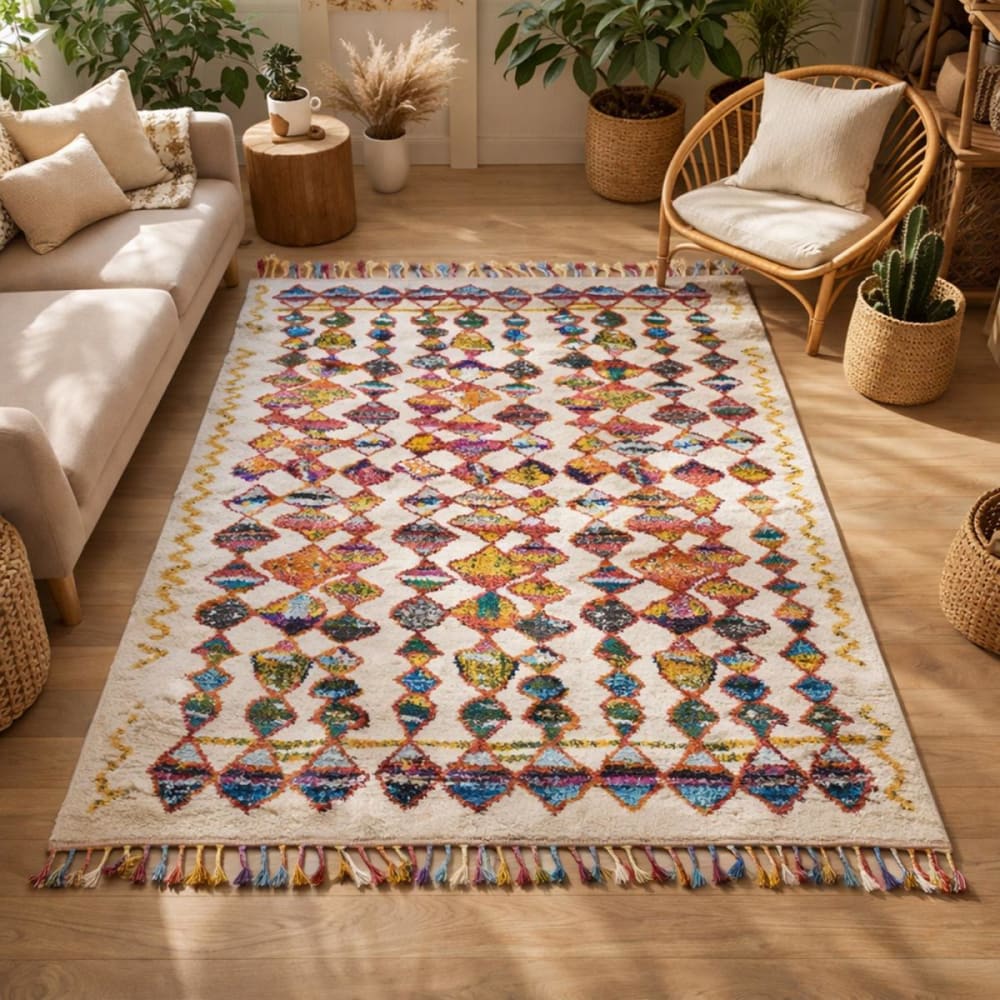 Tapis berbère motif ethnique pour un grand salon, multicolore 240x340