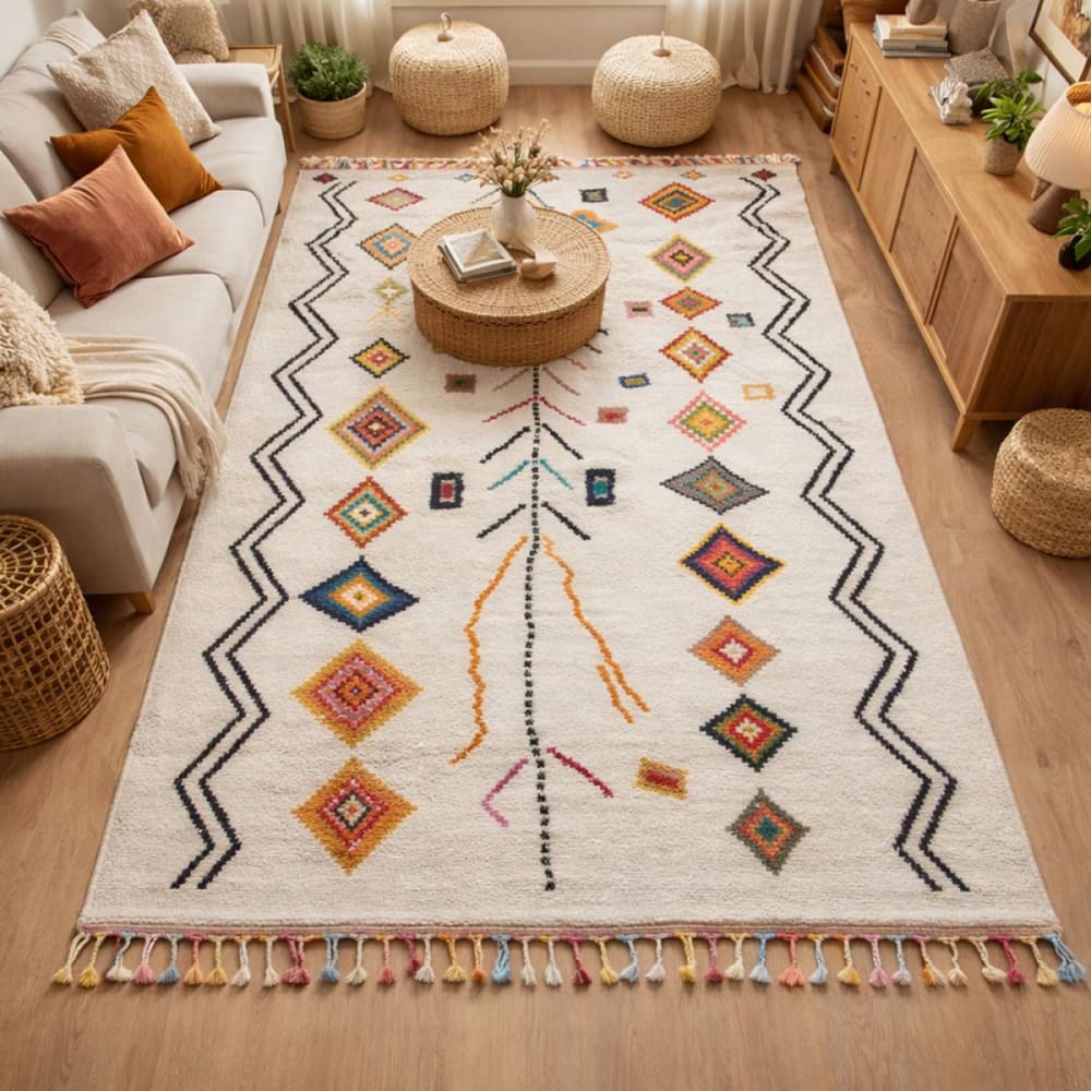 Tapis berbère motif ethnique, idéal pour un salon, multicolore 200x290