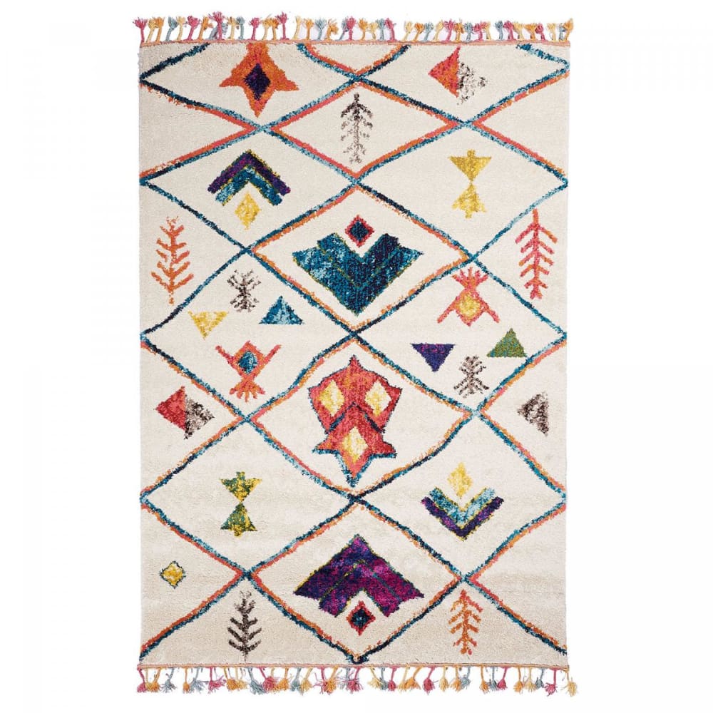 Tapis berbère motif ethnique, idéal pour une entrée, blanc 40x60