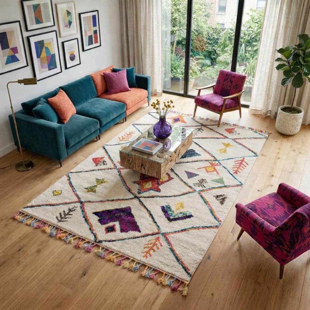 Tapis berbère motif ethnique, idéal pour une entrée, blanc 40x60 - Maisons du Monde