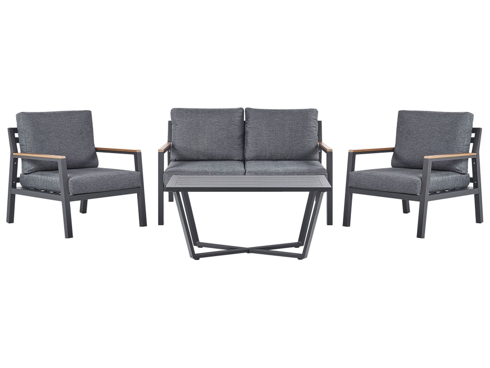 Ensemble de salon de jardin avec table 4 places métal gris