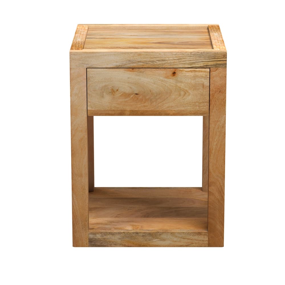 Mesita de noche de madera de mango con 1 cajón