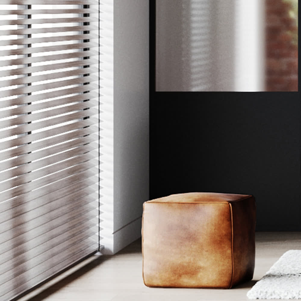 Pouf carré en cuir marron 40 cm - Maisons du Monde