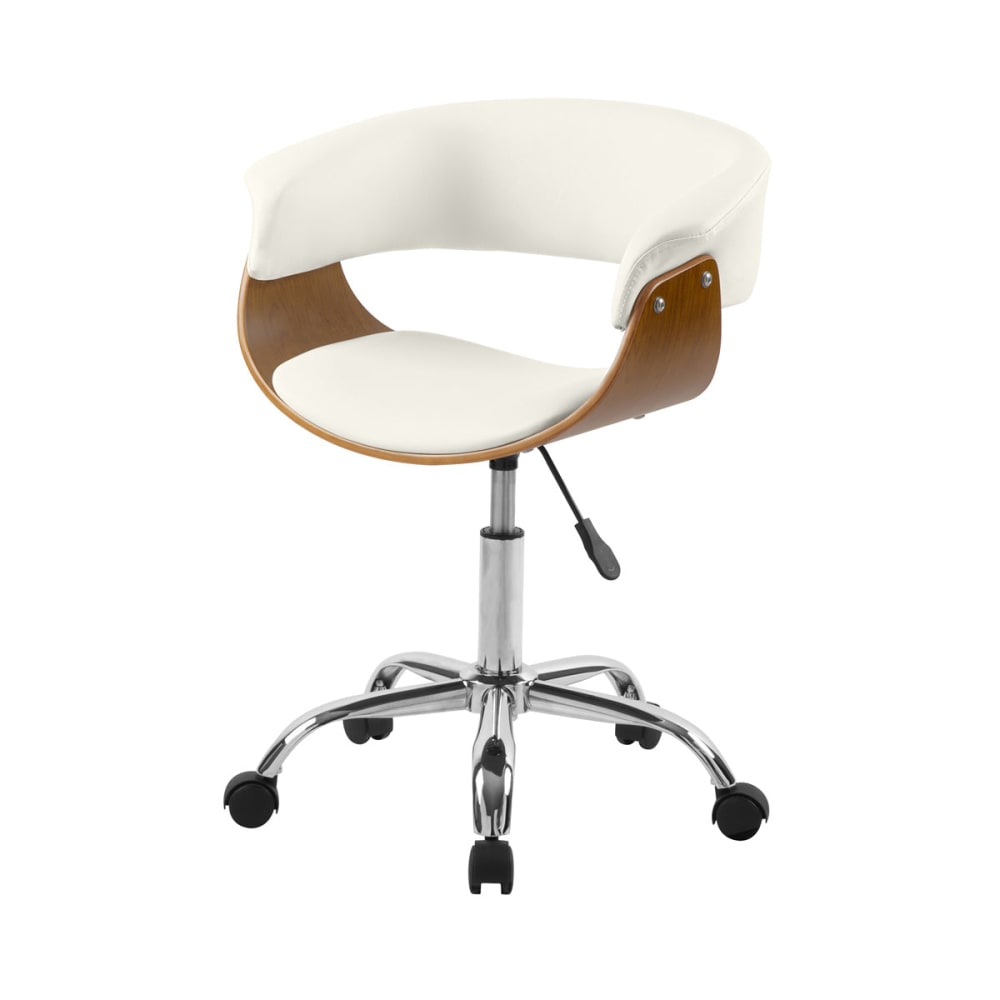 Silla de oficina con ruedas en madera y pu blanco