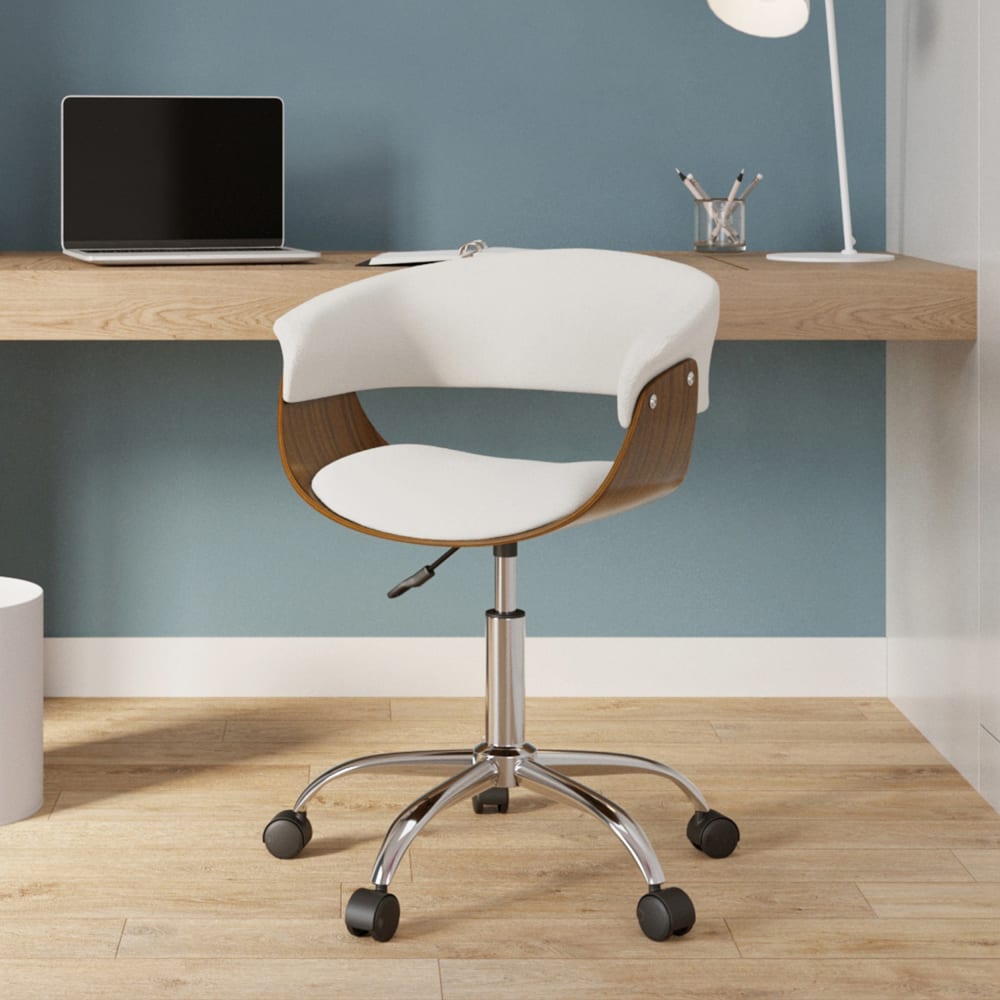 Silla de oficina con ruedas en madera y pu blanco - Maisons du Monde