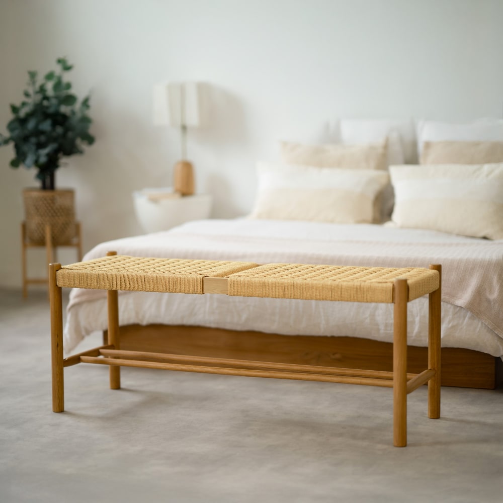 Banc 2 places en bois de chêne massif avec tressage