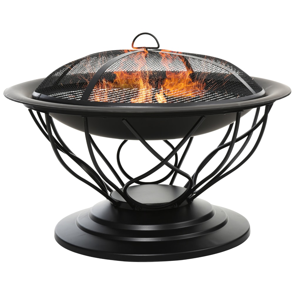 Brasero boule de feu grille à charbon et cuisson métal noir