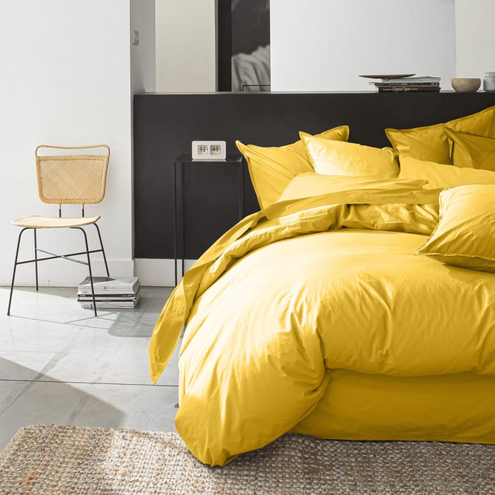 Housse de couette percale coton jaune 260x240 cm — vue 4
