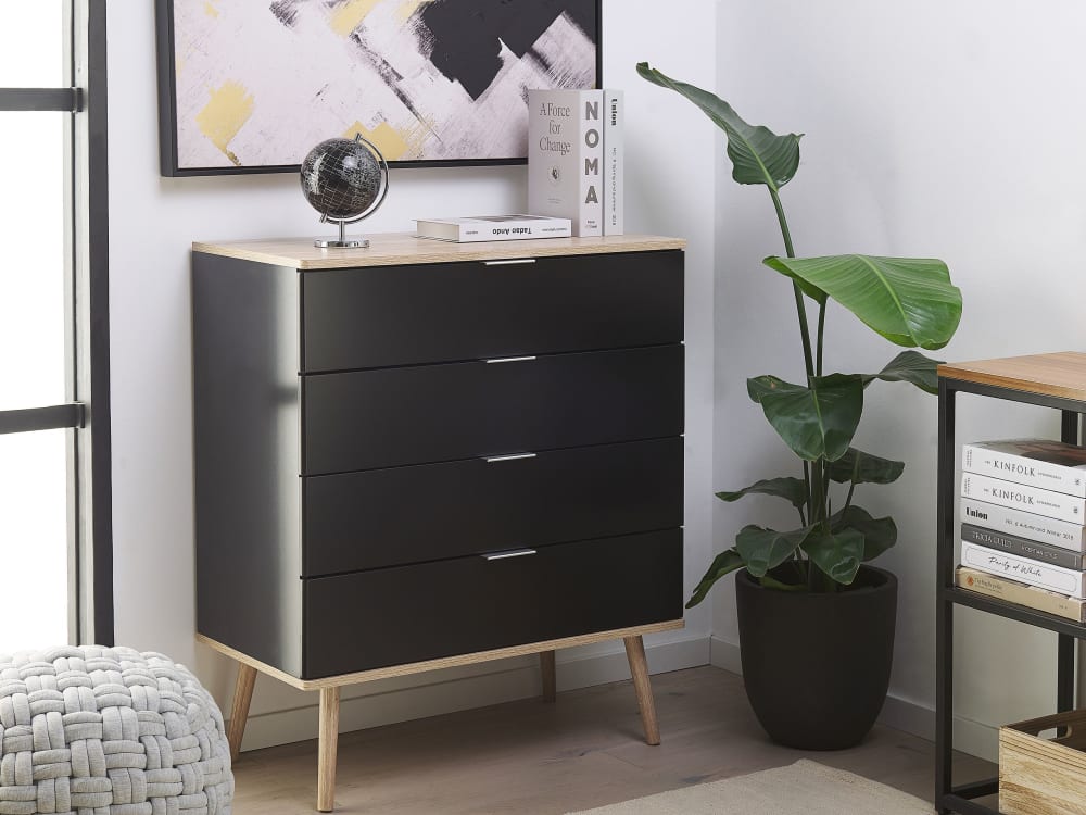 Kommode mit 4 Schubladen aus Holzwerkstoff 93cm, schwarz -