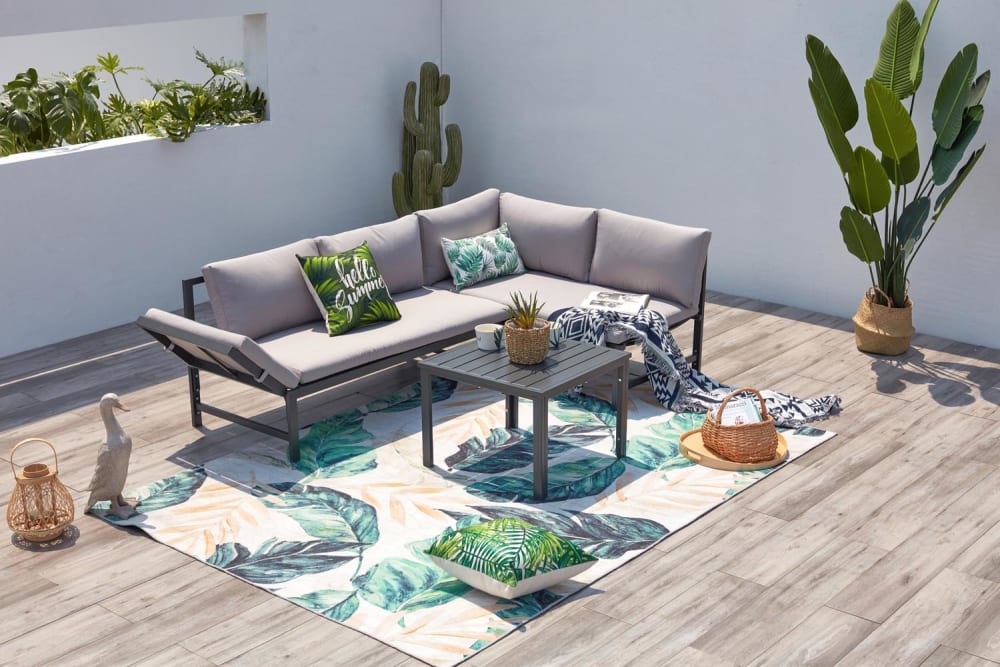 Salon de jardin bas 4 places gris clair