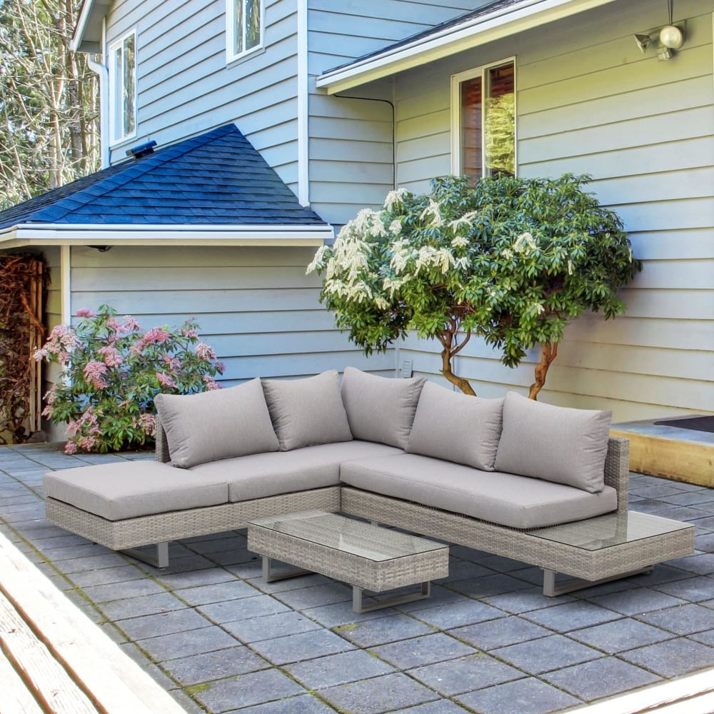 Ensemble salon de jardin d'angle 5 places design contemporain - Maisons du Monde