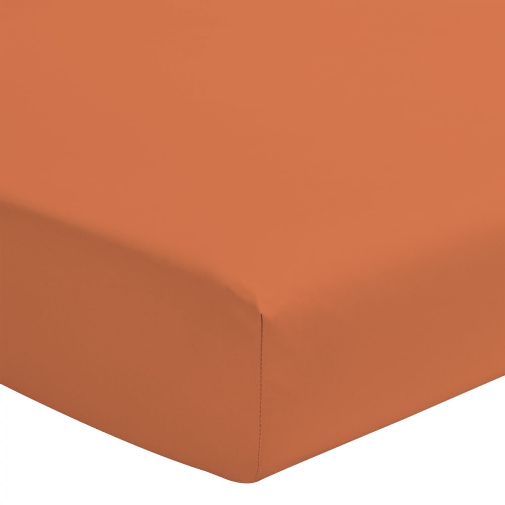 Drap housse percale de coton - Bonnet 30cm - Orange - 140x190 cm