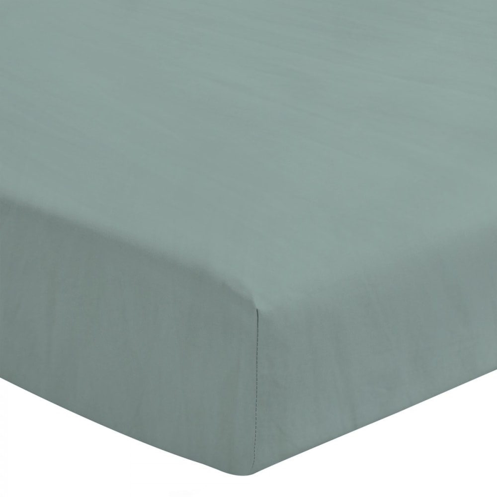 LE CLOS DES SONGES Drap housse uni 100% lin lav&eacute; - Bonnet 30cm - Bleu - 140x190 cm