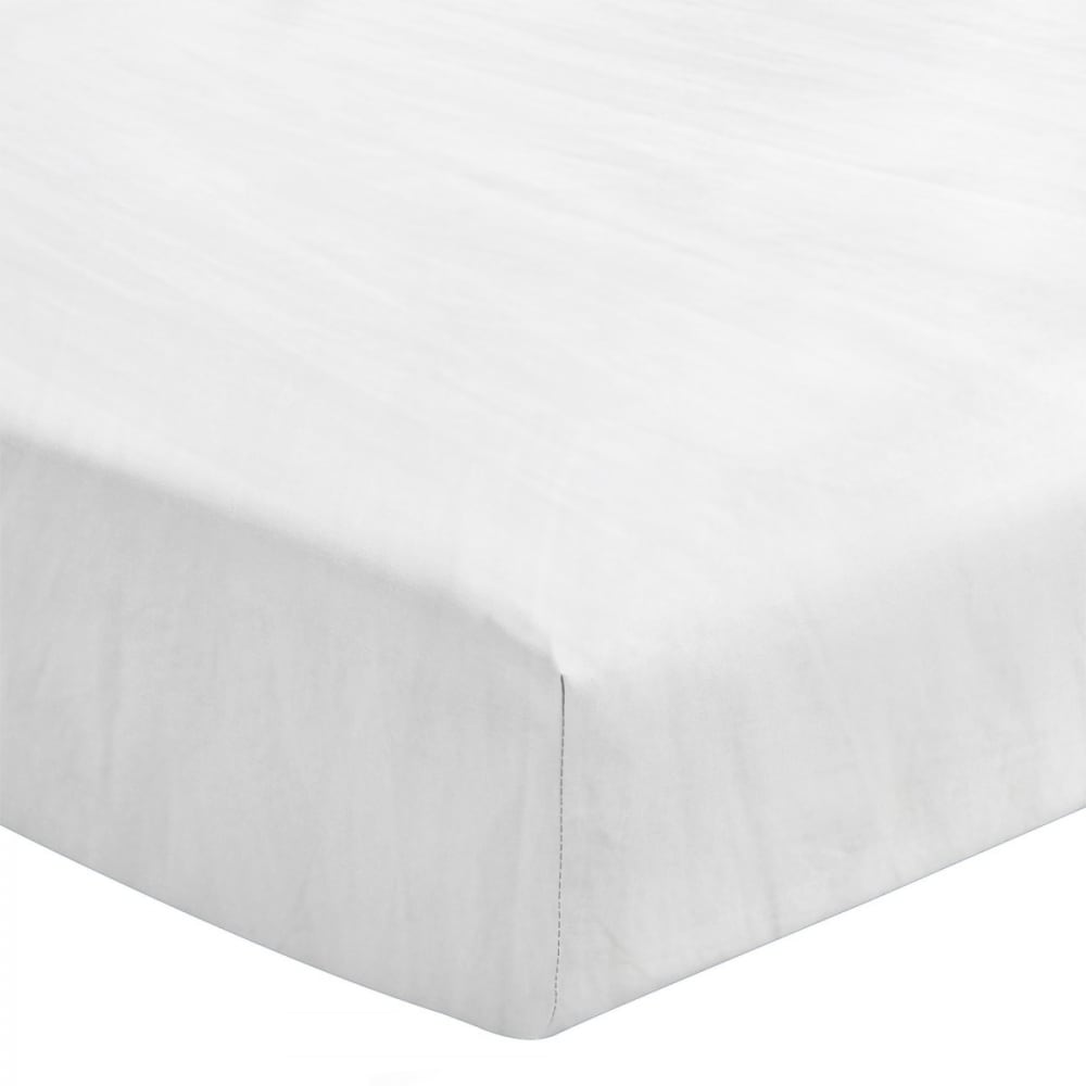 Le clos des songes Drap housse uni 100% lin lavé - Bonnet 30cm - Blanc - 140x190 cm Blanc Certifié Oeko-Tex Fibres Naturelles