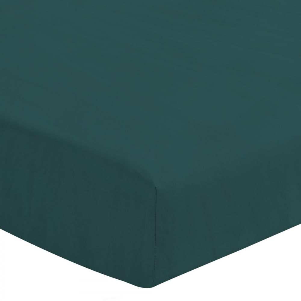 LE CLOS DES SONGES Drap housse uni 100% lin lav&eacute; - Bonnet 30cm - Vert - 140x190 cm