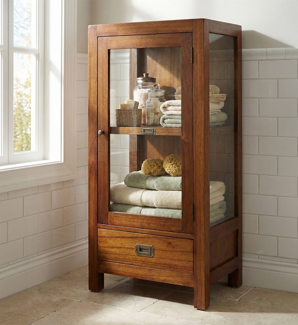 Vitrina de madera marrón puerta de cristal y cajón alt. 100 cm - Maisons du Monde