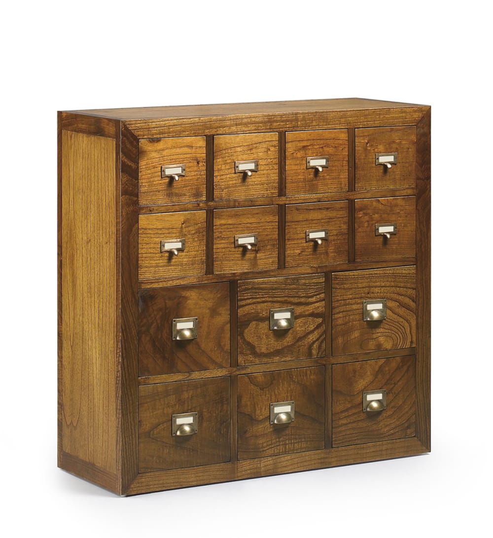 Cómoda con 14 cajones de madera marrón anch. 90 cm