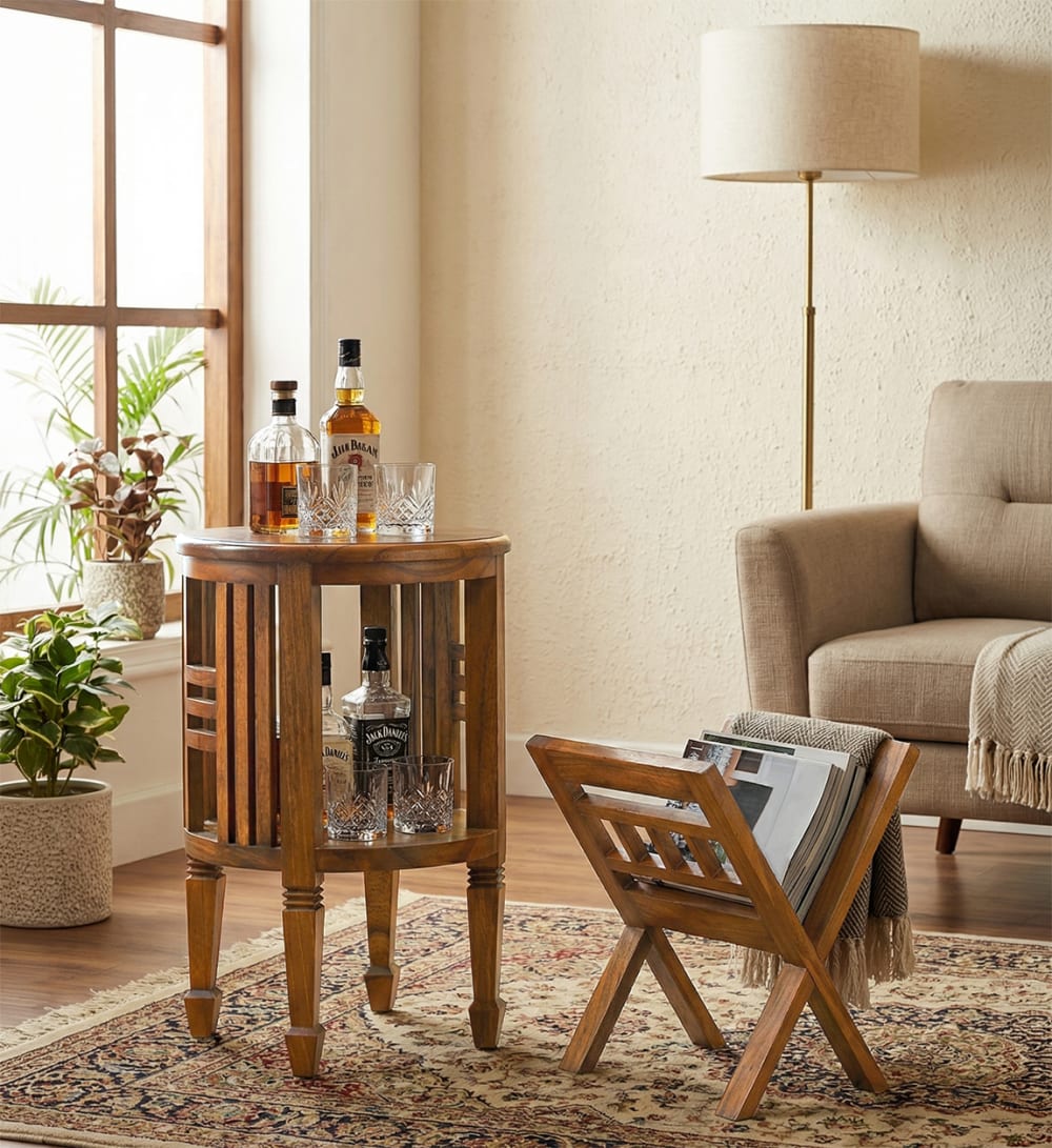 Table porte liquieurs en bois marron Ø 45 cm - Maisons du Monde