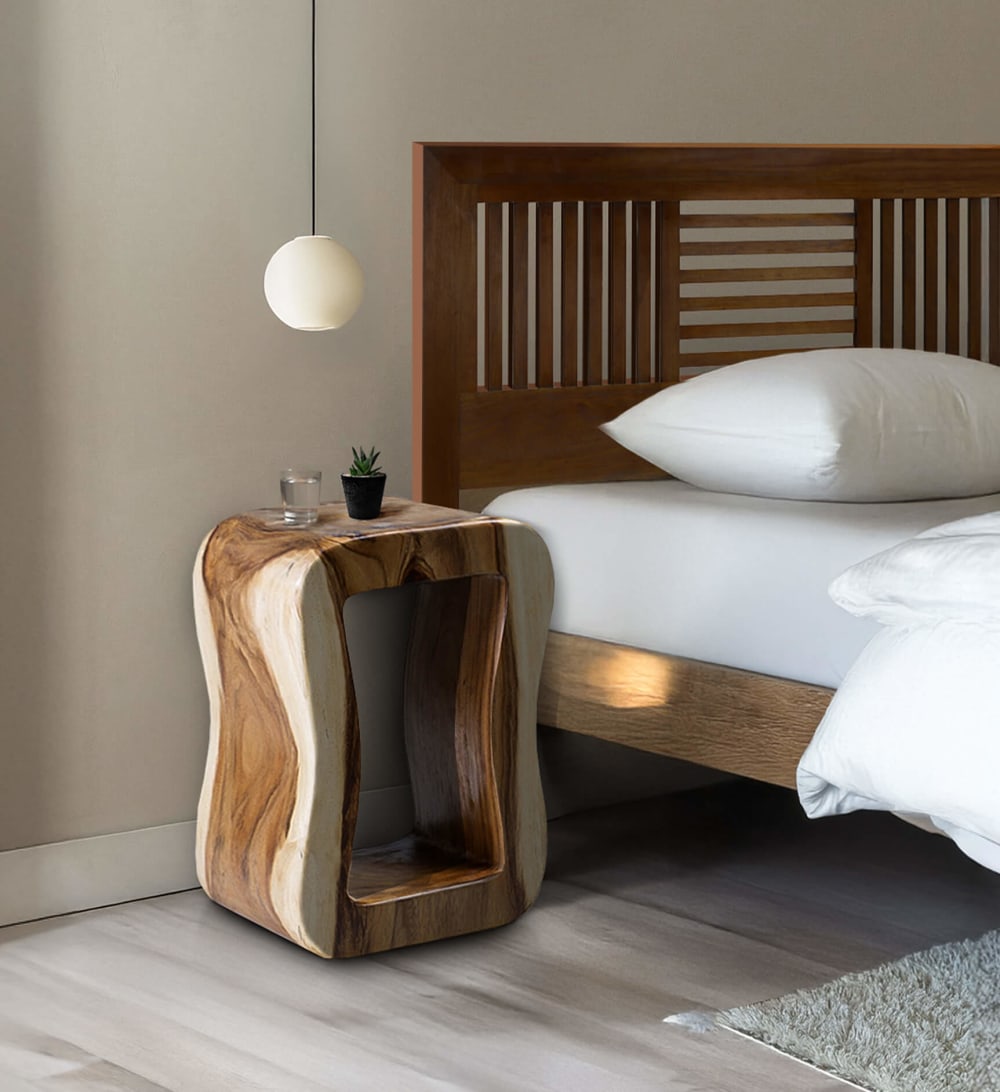 Tabouret rectangulaire rondin en bois marron
