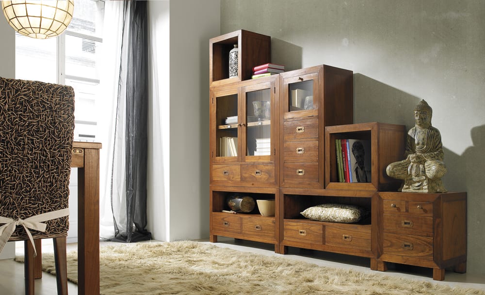 Beistellmöbel mit 1 Tür und 3 Schubladen aus Holz, L 45 cm, braun