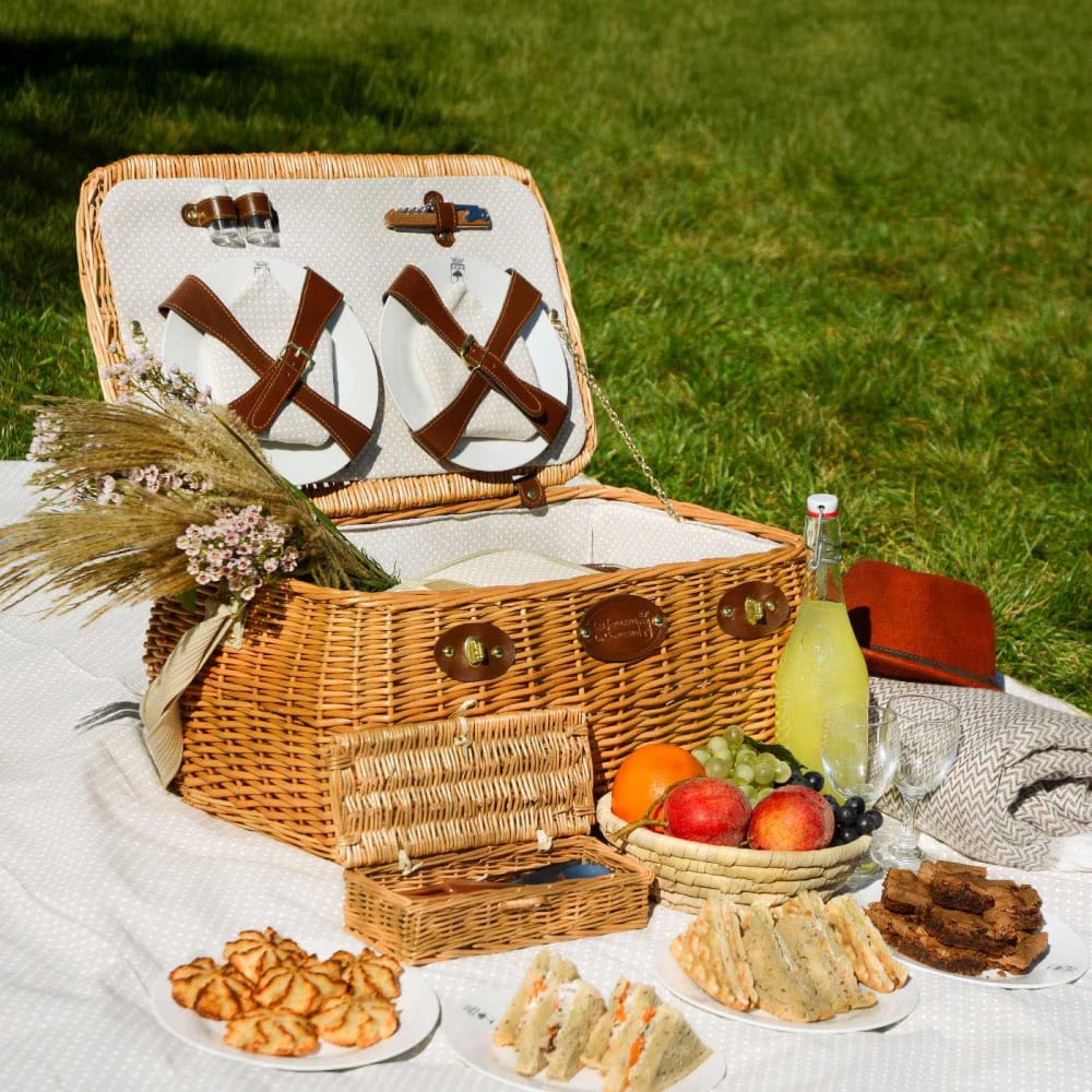 Panier pique-nique en osier Trocadéro beige 4 personnes